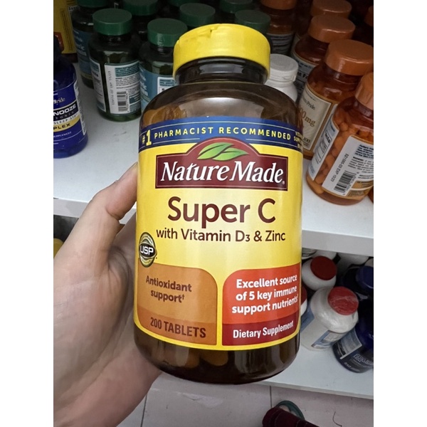 Viên uống NATURE MADE Super C with vitamin D3 & Zinc (200 viên)
