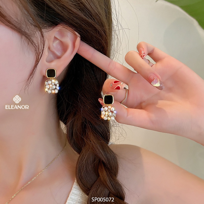 Bông tai nữ chuôi bạc 925 Eleanor Accessories hình vuông gắn ngọc nhân tạo phụ kiện trang sức 5072