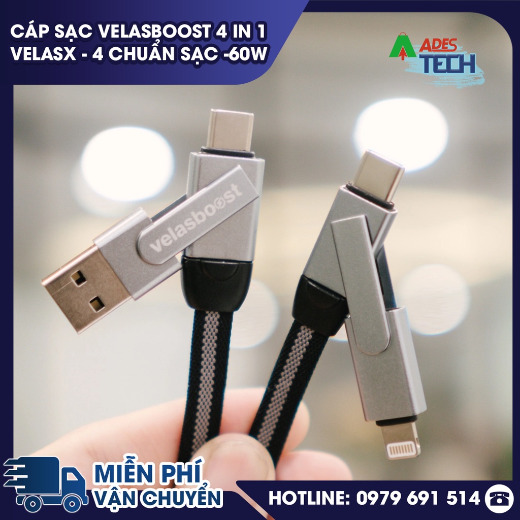 Cáp sạc Velasboost 4 in 1 velasX - 4 chuẩn sạc -60W