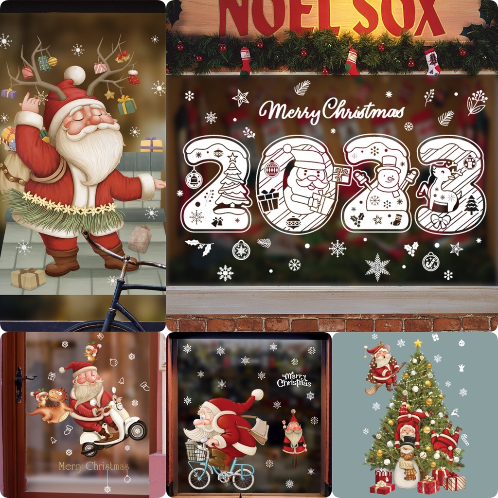 Đề Can Hai Mặt Hình Hoa Tuyết / Ông Già Noel / Tuần Lộc / Ông Già Noel Trang Trí Cửa Kính / Cửa Sổ