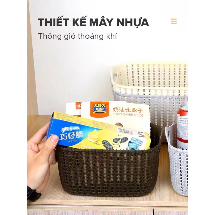 Combo 4 giỏ nhựa đựng đồ đa năng Miniso hình chữ nhật, màu sắc thanh lịch