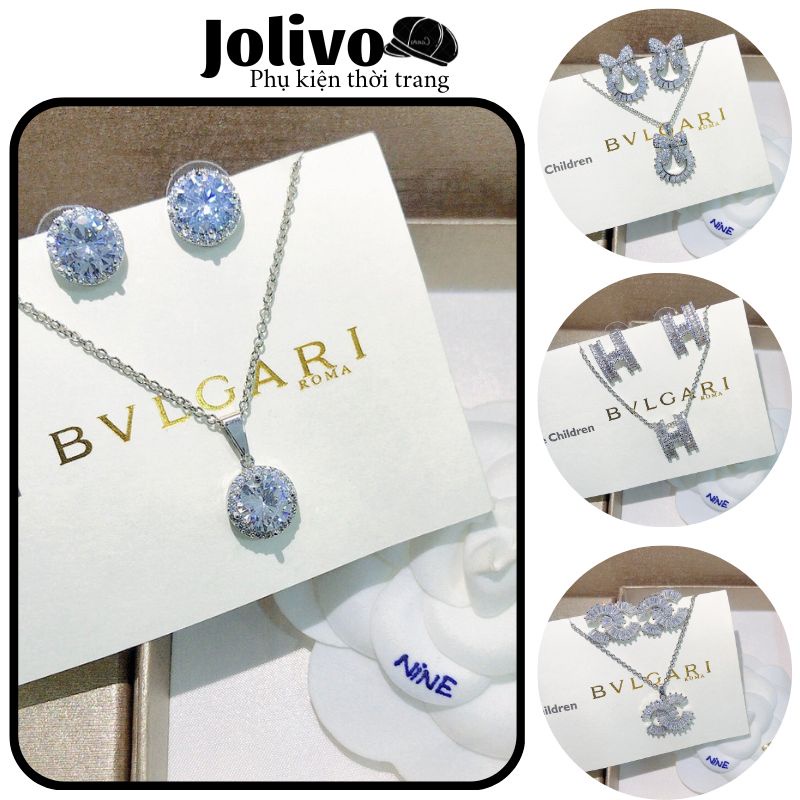 Set dây chuyền bông tai bạc 925 đính đá cao cấp nhiều mẫu đa dạng kiểu dáng sang trọng jolivo