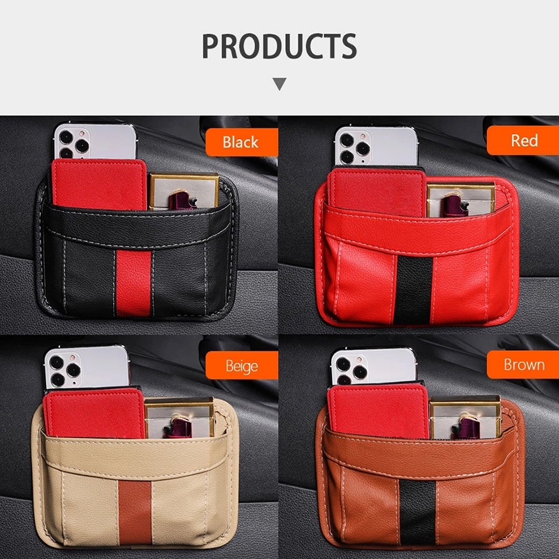 Túi Da PU Đựng Vật Dụng Tự Dính Thông Dụng Cho Xe Hơi