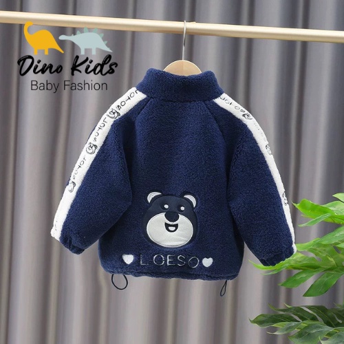 Áo khoác bé trai, áo khoác bé gái,áo khoác lông kéo khóa thêu gấu 2 mặt siêu dễ thuong cho bé
