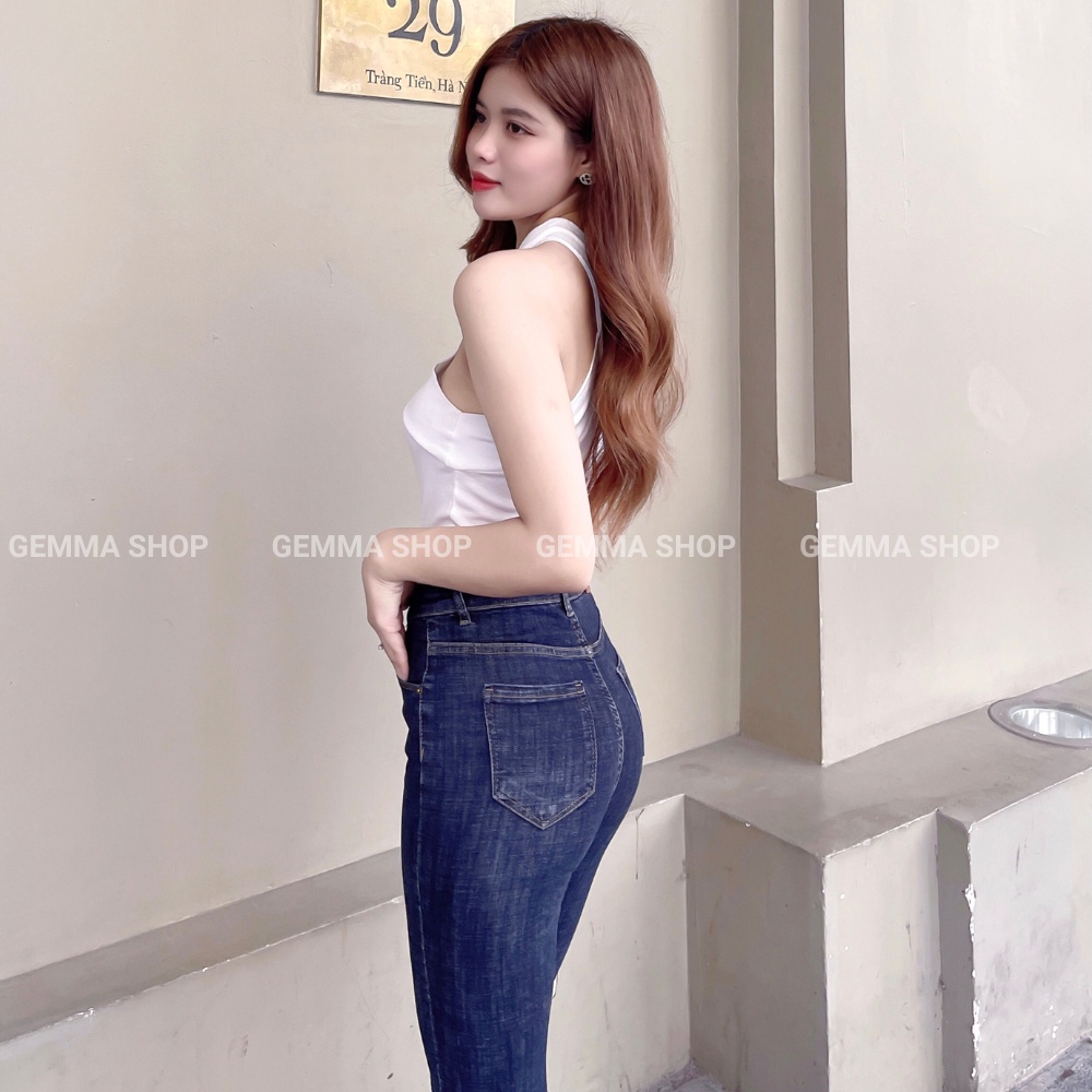 Quần skinny jean nữ Gemma vải co giãn, quần jean nữ ôm dáng cạp cao phong cách