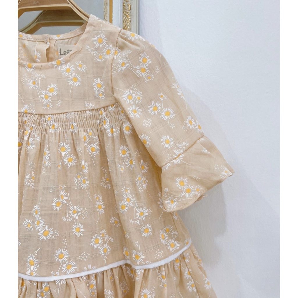 Đầm BabyDoll Bé Gái, Váy BabyDoll Bé Gái Tay Lỡ Họa Tiết Hoa Cúc Mùa Thu