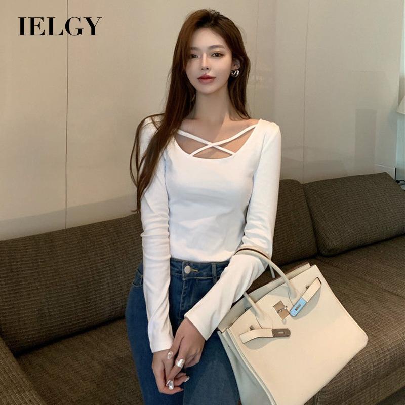 IELGYÁo Thun Nữ Dài Tay Màu Sắc Trơn Phong Cách Hàn Quốc