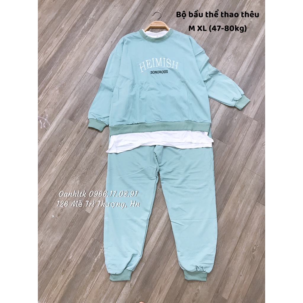 Bộ Bầu Mùa Đông- Bộ Bầu Da Cá Thể Thao Cổ Bèo Trắng Dài Tay Trẻ Trung( 47-73kg)