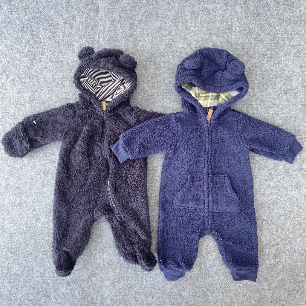 Body nỉ bông cho bé sơ sinh đến 9 tháng hàng xuất dư Carters chất lông mịn khóa kéo nón gấu - SLTE