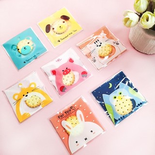 Set 100 túi kích thước 7x7 cm Túi đựng bánh cookie / bánh quy / trà hoa hoạ tiết hoạt hình đáng yêu Tiệm Ốc Sột-PK012