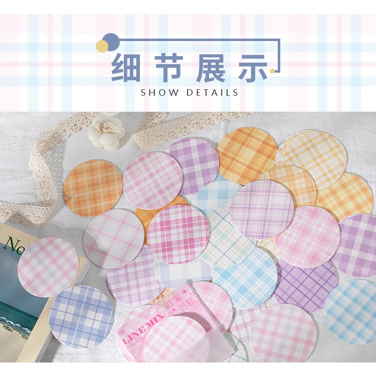 Set 50 Tờ 4 Mẫu Giấy Ghi Chú Hình Tròn Họa Tiết Sọc Caro Xinh Xắn