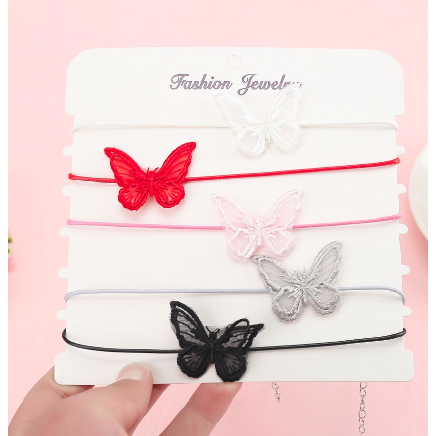 Vòng cổ dây chuyền choker nữ vải ren mặt hồ điệp nhiều màu phong cách hàn quốc cá tính