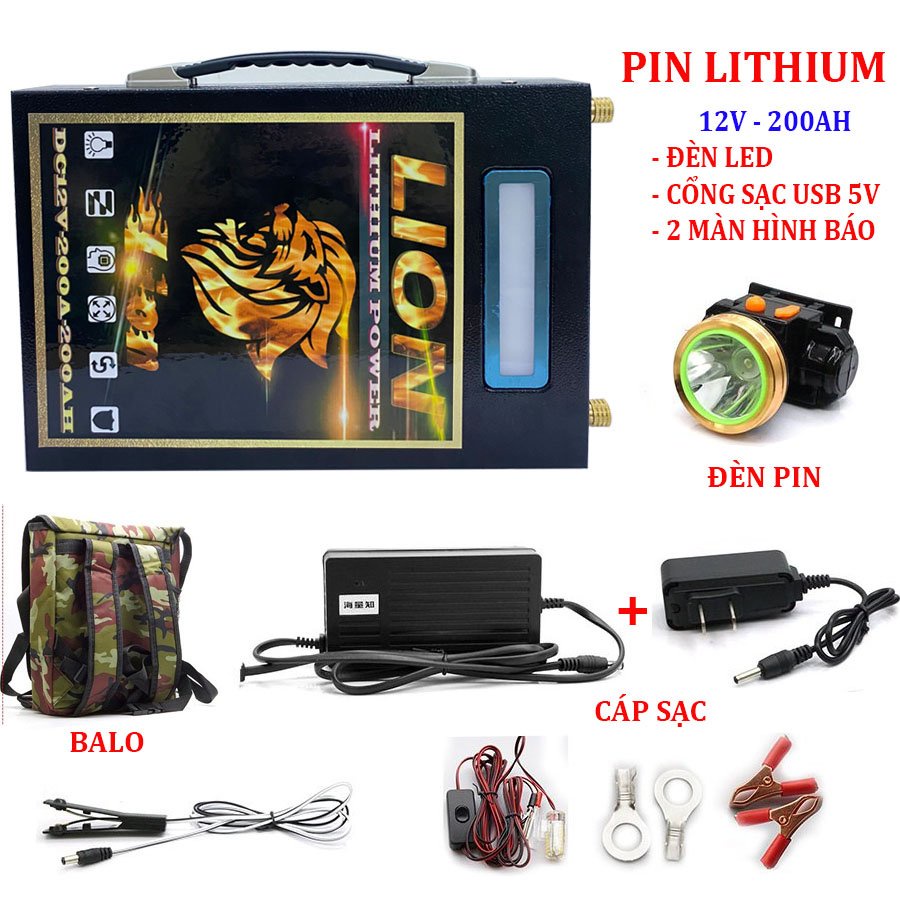 Bình Pin Lithium 12v-Pin Lion 200Ah-150Ah-100Ah-80Ah Thế Hệ Mới Tặng Kèm Bộ Phụ Kiện
