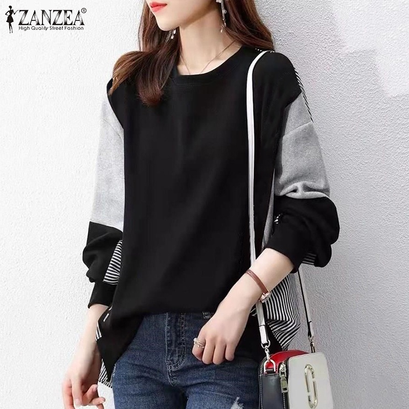 Áo thun nữ Zanzea dài tay cổ tròn sọc ngang thời trang