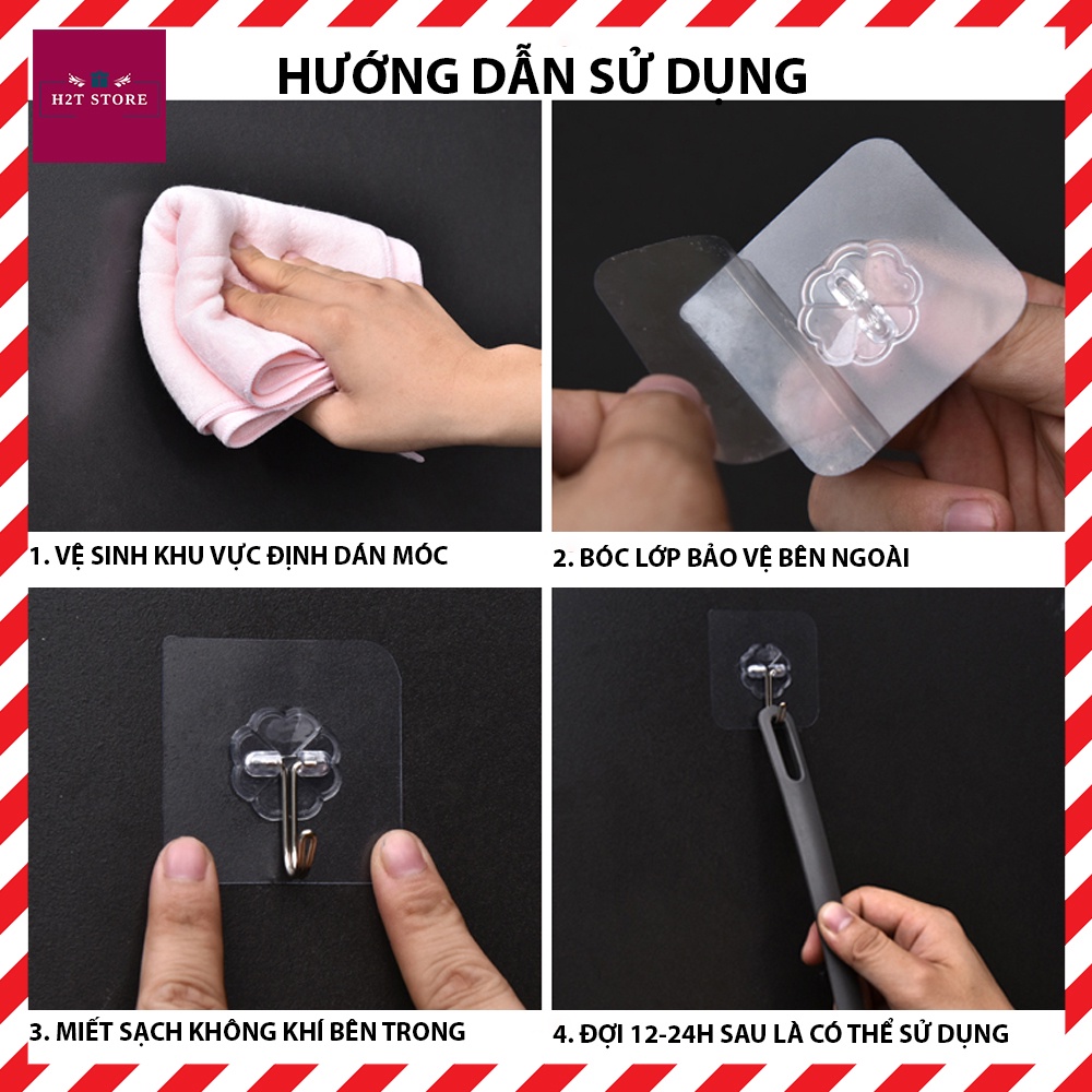 Móc dán tường chịu lực trong suốt kích thước 6x6 cm