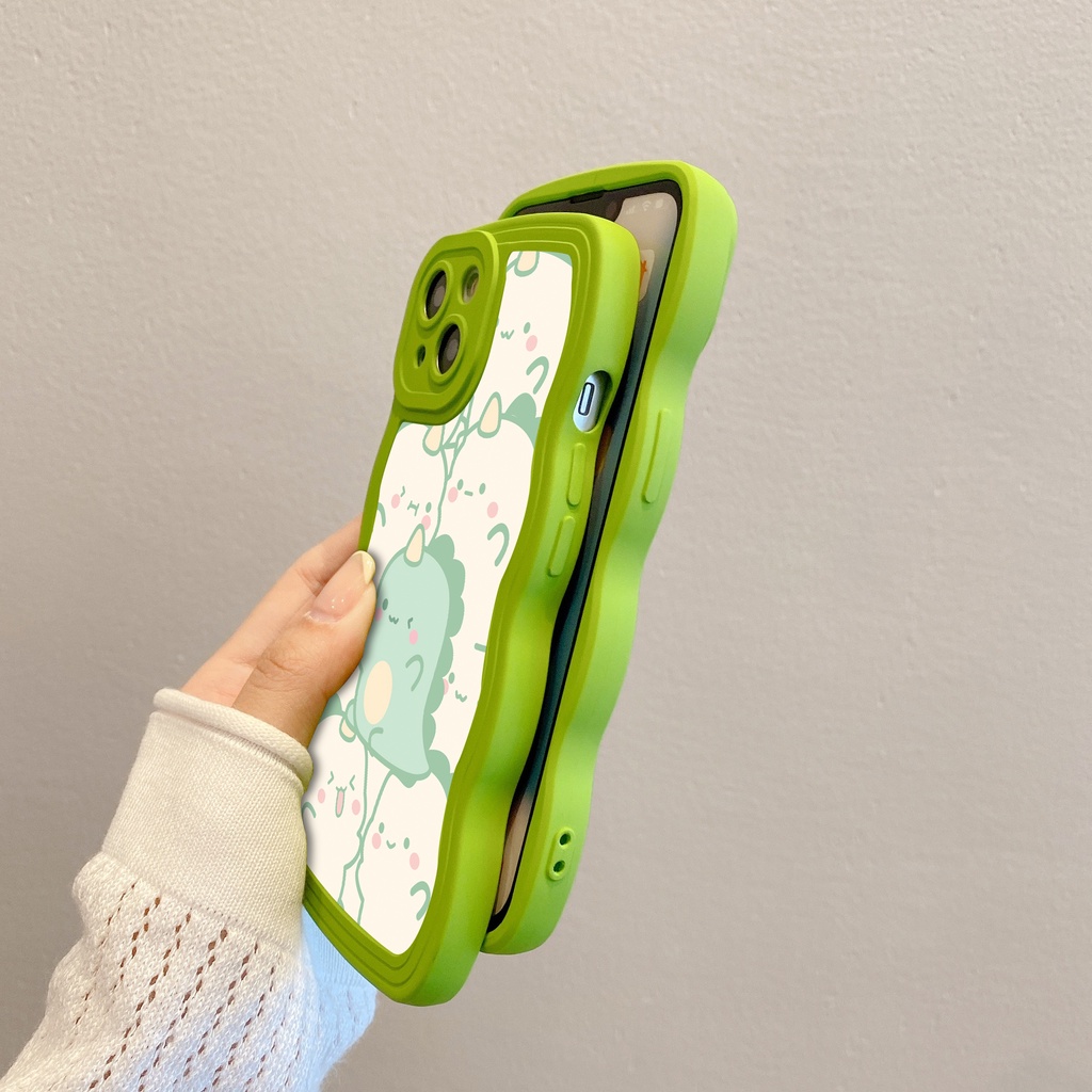 Ốp Điện Thoại Màu Xanh Lá Cây Họa Tiết Khủng Long Cho iPhone 14 11 7 / 8plus 6plus 13Pro 12Promax 8 13 12Pro XR X XSMax SE 2020 14plus