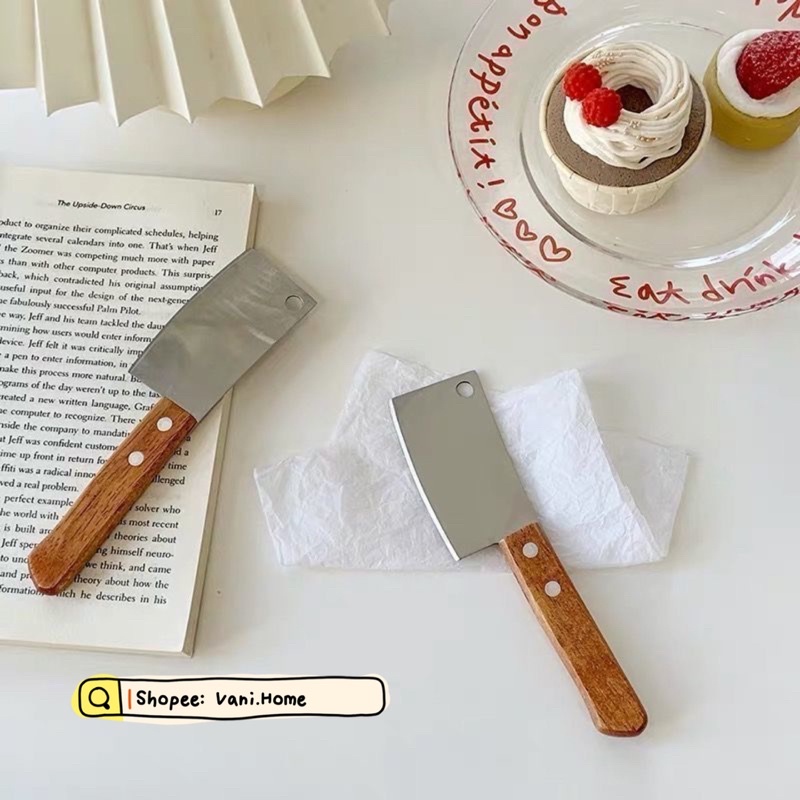 Dao rọc giấy mini cán gỗ, cắt bánh ngọt cute - Dao mini cute, dụng cụ unbox mini decor trang trí bàn ăn