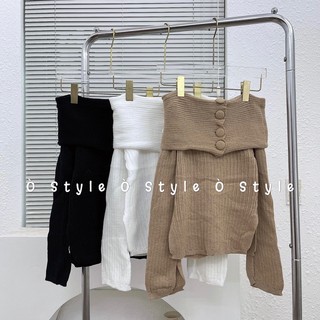 Áo len tay dài bẹt vai nút bọc thời trang
