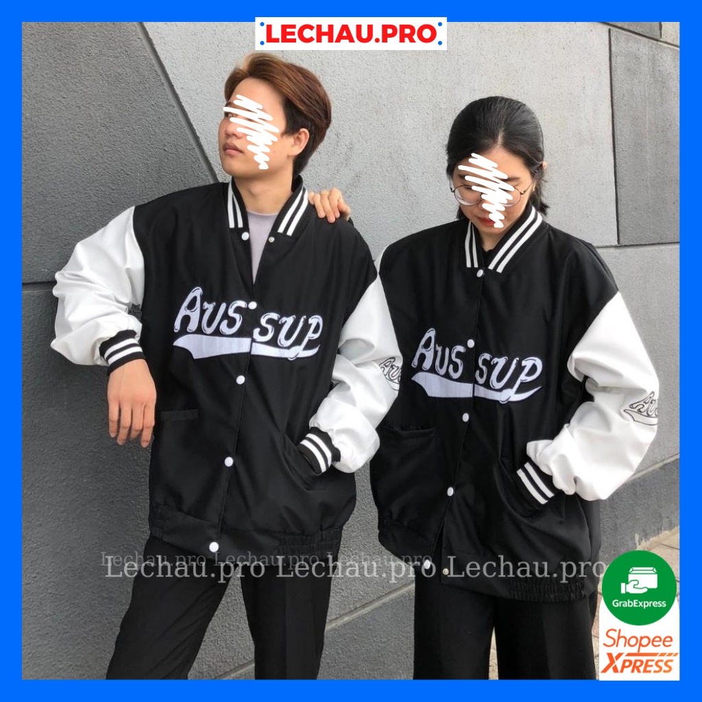 Áo khoác dù unisex form rộng thêu logo Aussup bomber bóng chày nam nữ 2 lớp streetstyle Varsity jacket hottrend LECHAU