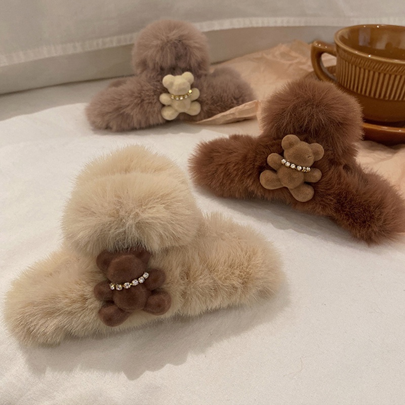 Kẹp Tóc Lông Xù Hình Gấu Mềm Mại Thời Trang