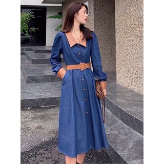 Đầm Nhung Phối Da Kèm Belt Sang Trọng
