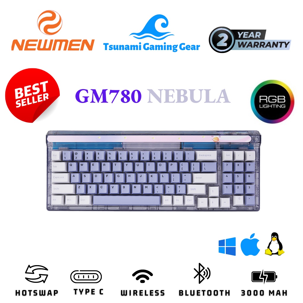 Bàn phím cơ không dây Newmen GM780 Nebula Gasket I Layout 78 phím I Wireless I Bluetooth I USB Type C