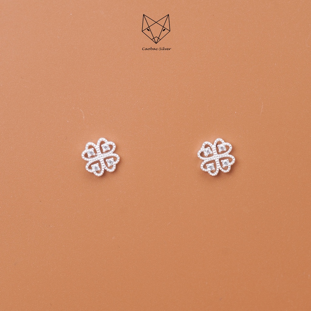 Khuyên Tai Bạc Ta Nữ Cao Cấp CaoBac Silver Hình Bông Hoa Bốn Lá Rỗng Đáng Yêu , Xinh Xắn Dành Tặng Cho Bạn Nữ