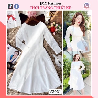 V3031 Váy trắng xốp dài tay [kèm ảnh thật & video] váy nữ tính dáng A xoè dài - ACC&DVC Dolce Viva Colection