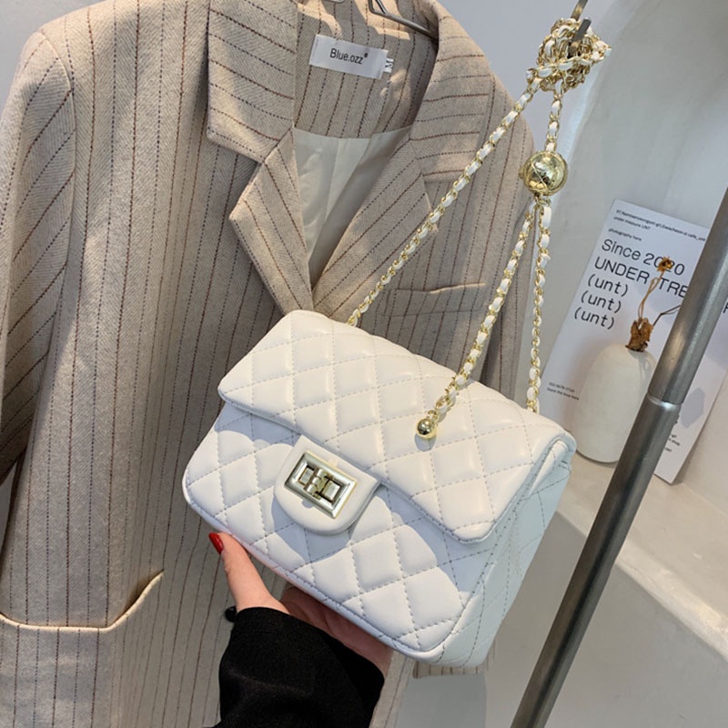 Túi Đeo Chéo Dây Xích Khóa Bóng Vàng Nhỏ Phong Cách Hàn Quốc Cho Nữ