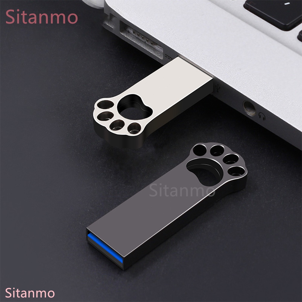 Usb 128GB 64GB 4GB 1GB 8GB 16GB 32GB Hình Chân Mèo Bằng Kim Loại Màu Bạc Chống Thấm Nước USB 2.0 Dung Lượng Thật 1TB 2TB