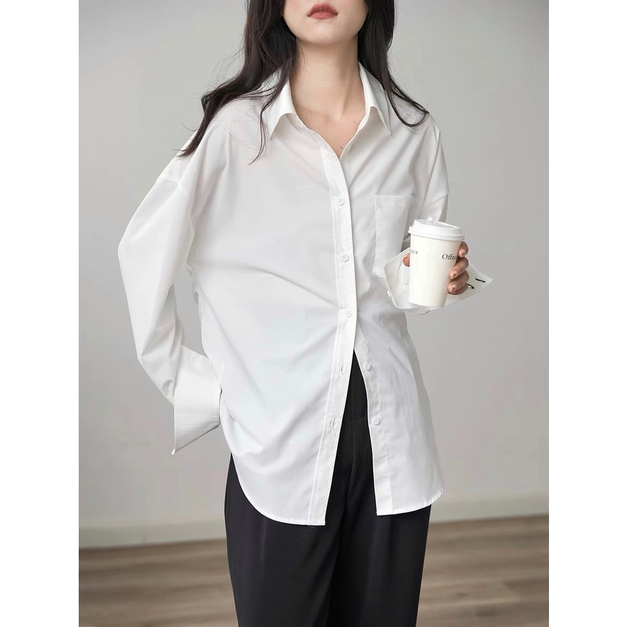 Áo sơ mi trắng ALENA Fashion áo sơ mi nữ form rộng form oversize phong cách Hàn Quốc trẻ trung năng động chất trượt hàn