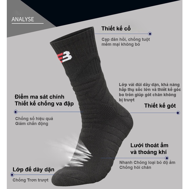 Tất thể thao Chống trơn cổ cao Sport8 siêu dày