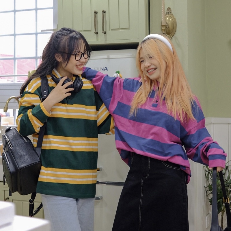 KIM - STRIPED POLO - Áo polo kẻ ngang dài tay