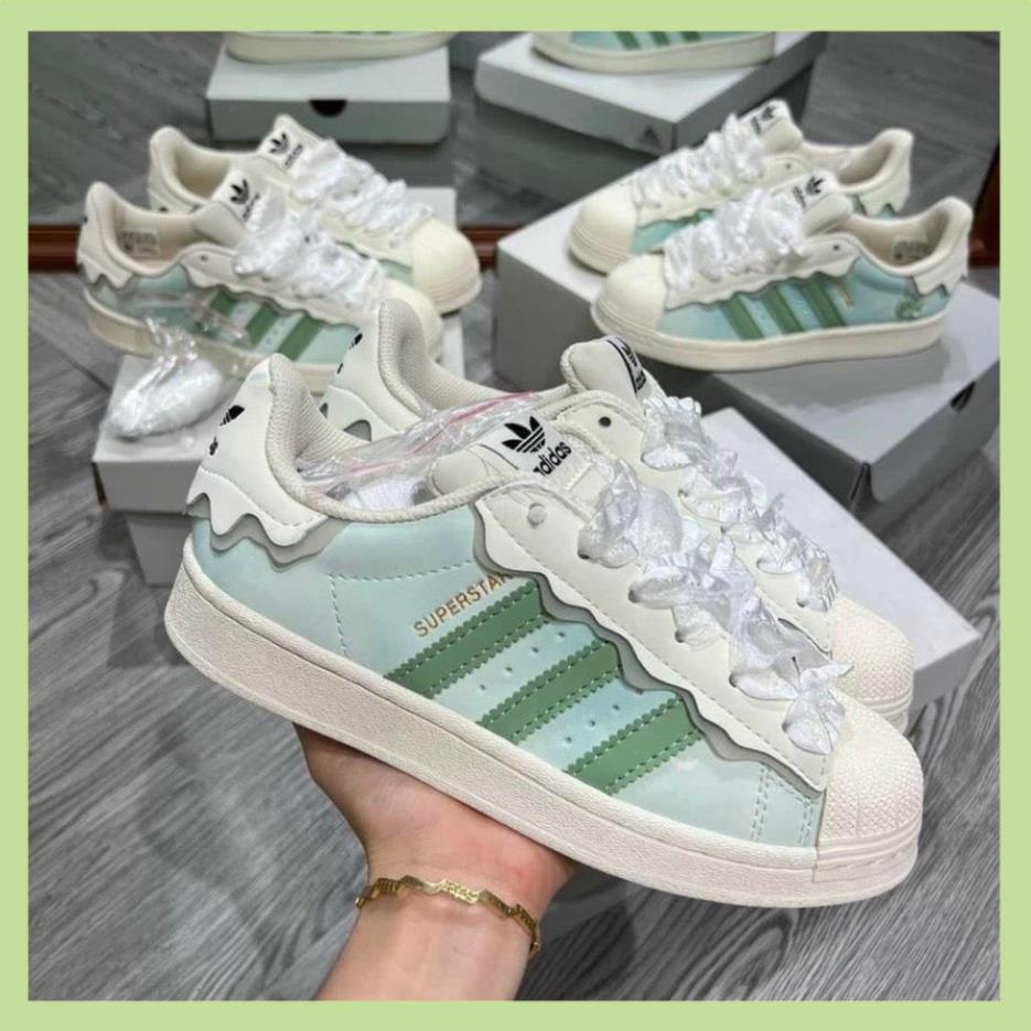Giày Adidas Superstar Das Sò 3 Màu Kem, Hồng, Xanh, Giày thể thao Adidas Sò Trắng bản Classic cực xinh tặng box + tất