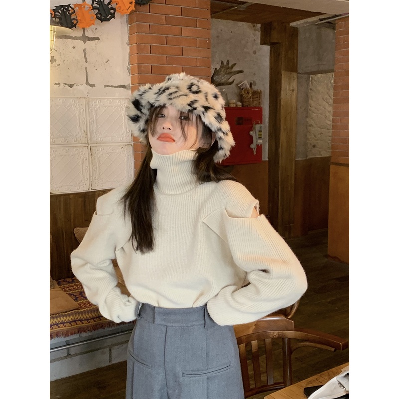 ZHELIHANGFEI Áo Len Tay Dài Cổ Cao Form Rộng Kiểu Dáng Ngọt Ngào