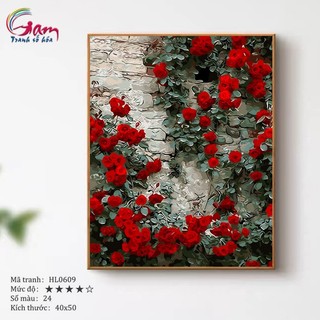Tranh tự tô màu sơn dầu số hóa GAM Hoa hồng leo Bức tường hoa hồng mã HL0609