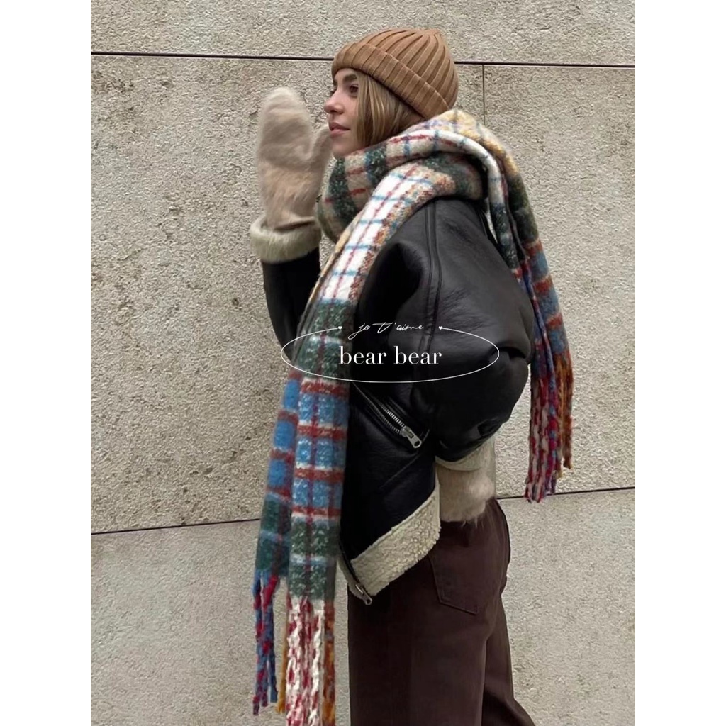 Khăn Choàng Cashmere Tua Rua Họa Sĩ Nhiều Màu Sắc Dày Dặn Giữ Ấm Mùa Đông