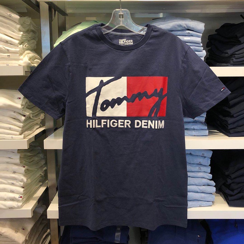 Áo Thun Cotton Cổ Tròn In Chữ Tommy Thời Trang Cho Nam Nữ