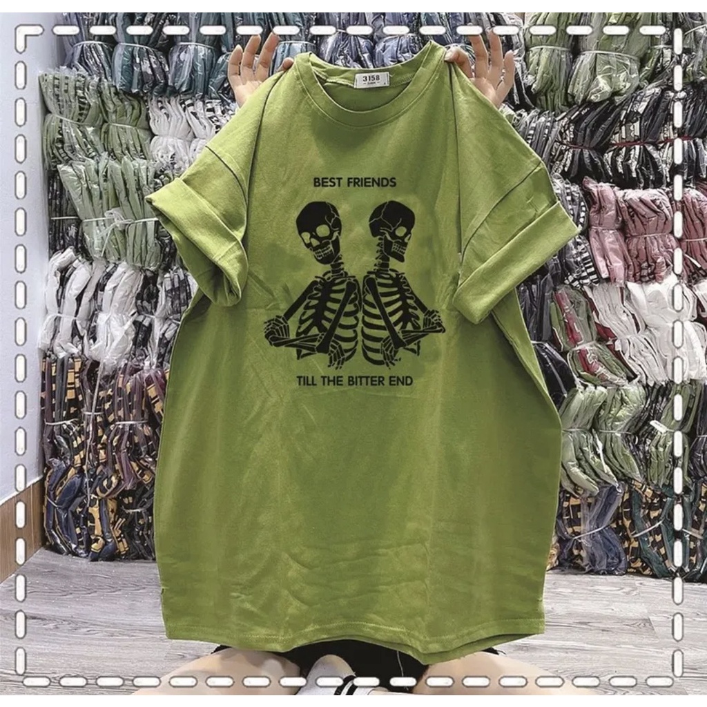 Áo thun nữ nam áo phông 3158 HANOVA chất liệu cotton form rộng in hình bộ xương