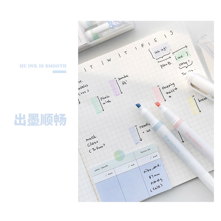 Set 4 bút highlight có nhũ Twinkle Rosy Posy - Miao's Little Forest