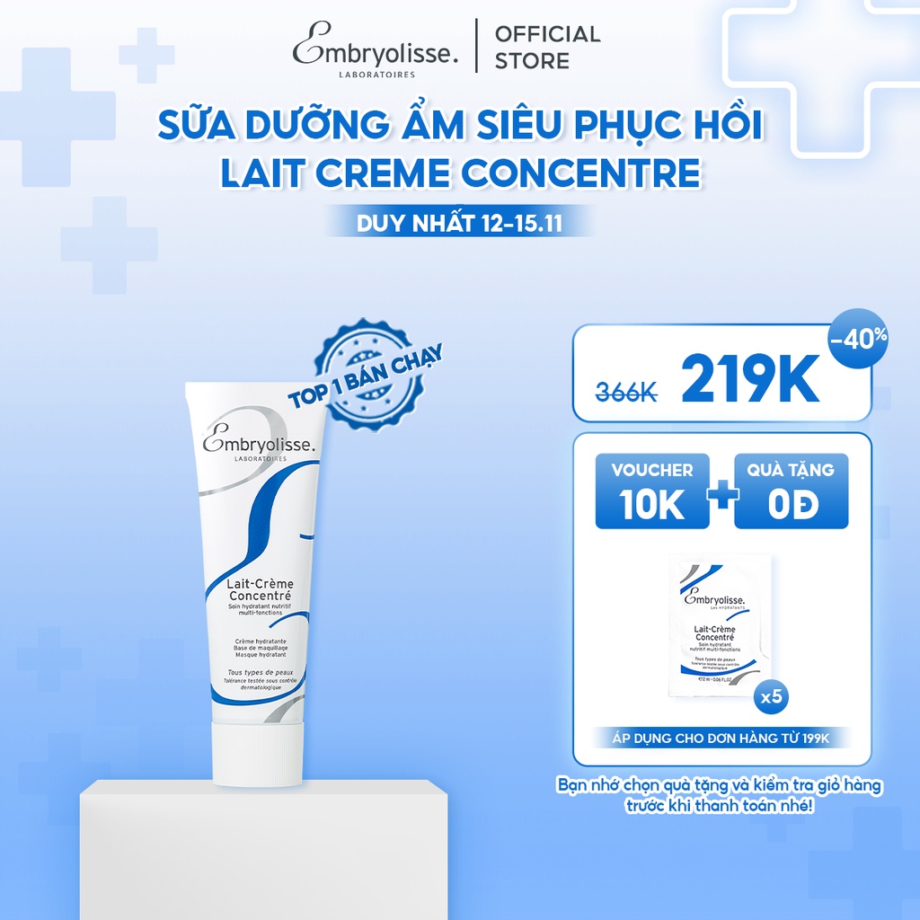 Sữa Dưỡng Ẩm Siêu Phục Hồi Embryolisse Lait Creme Concentre 30ml