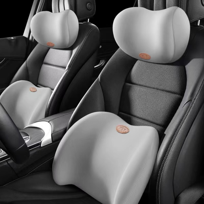 Bộ Gối Tựa Đầu Và Tựa Lưng Ô Tô Cao Su Non Vải Nhung Màu Trơn Đàn Hồi Chống Đau Mỏi Lưng