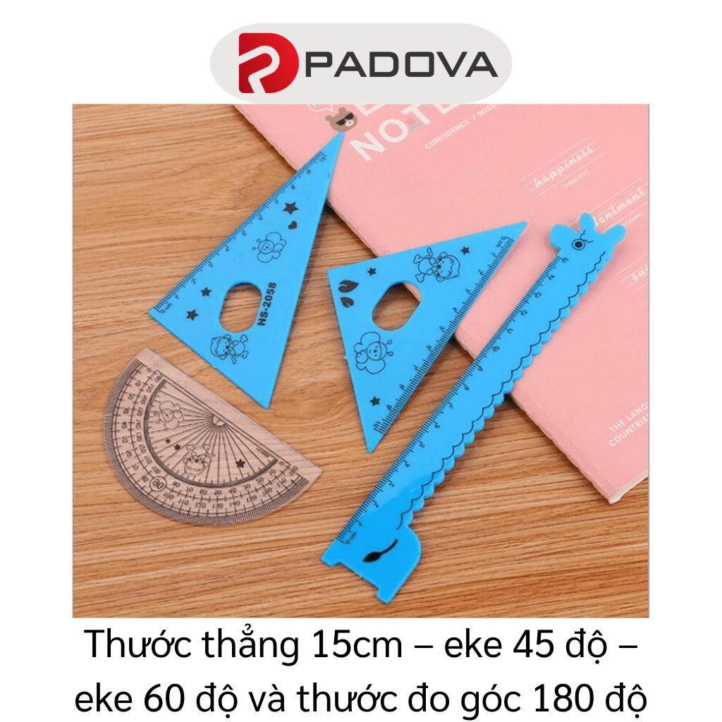 Bộ 4 Thước Kẻ Học Sinh PADOVA Đo Góc, Đo Độ Hình Hươu Cao Cổ Đáng Yêu 9110