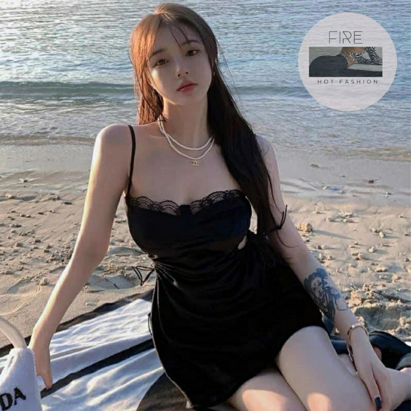Đầm body đầm hai dây phối ren khoét eo gợi cảm 121  Fire.vn