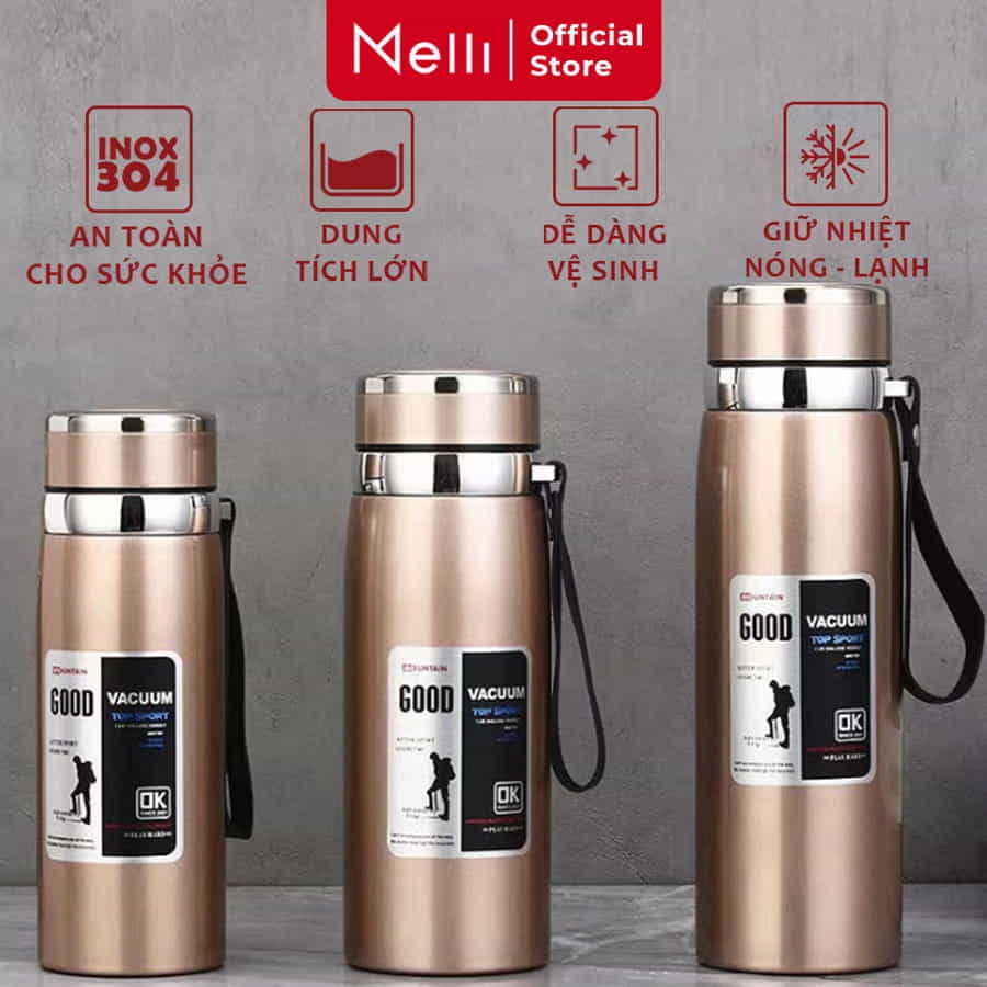 Bình Giữ Nhiệt Nóng Lạnh Lõi Thép Inox Gữi Nhiệt Tới 12H, Bình Chân Không Cách Nhiệt Kèm Bộ Lọc Thép Không Gỉ