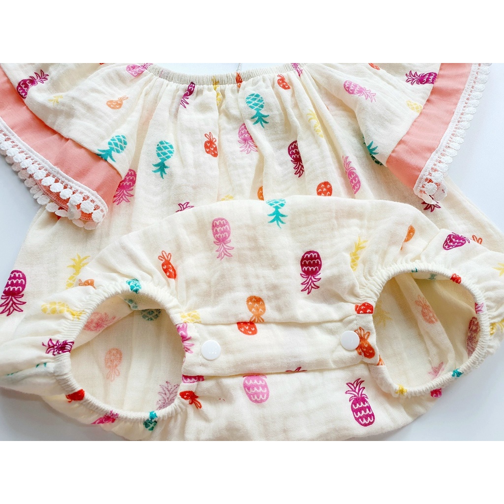 Bodysuit Hồng Hoa Đào Cổ Ren, Body Dứa Xô Muslin Xinh xắn Cho Bé Sơ Sinh