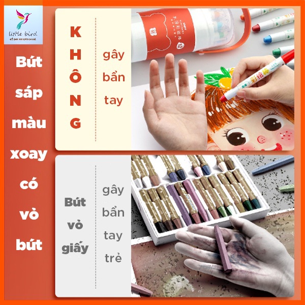 Hộp bút màu xoay vặn 2in1 màu sáp, màu nước cho bé - Hàng chất lượng 12/24/36/48 màu 1 hộp