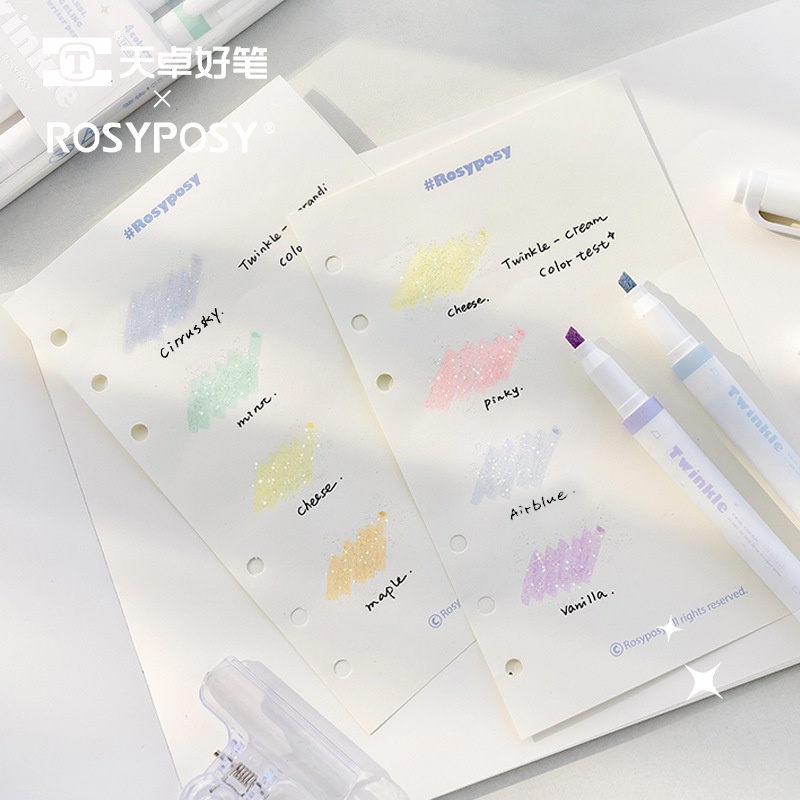 Set 4 bút highlight có nhũ Twinkle Rosy Posy - Miao's Little Forest