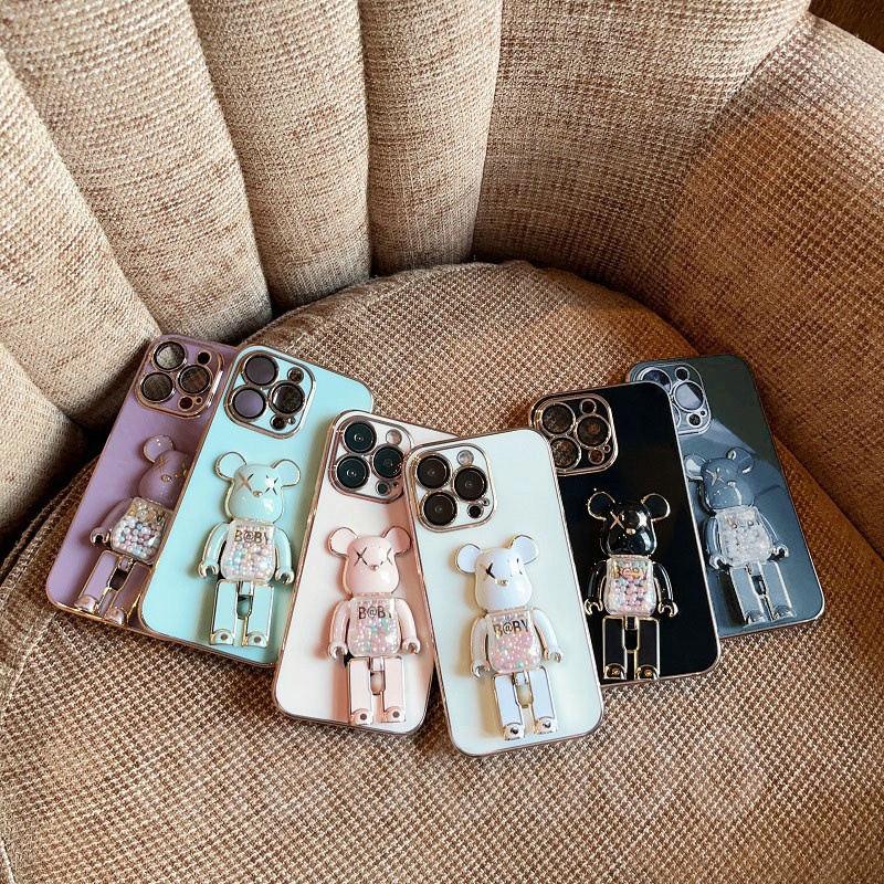 Casing Samsung Galaxy S21 FE S20 Ultra 5G 4G Plus S21+ S20+ Cute Cartoon Candy Beads Gloomy Bear Kaws Quicksand Socket 6D Straight Edge Electroplate Fine hole Shockproof Soft Phone Case MMT 09