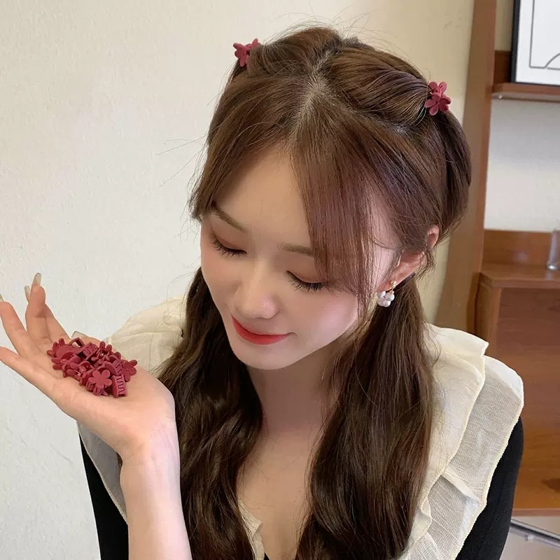 Set 5 Kẹp Tóc Hình Hoa / Trái Tim Màu Nhám Phong Cách Hàn Quốc Cho Bé Gái